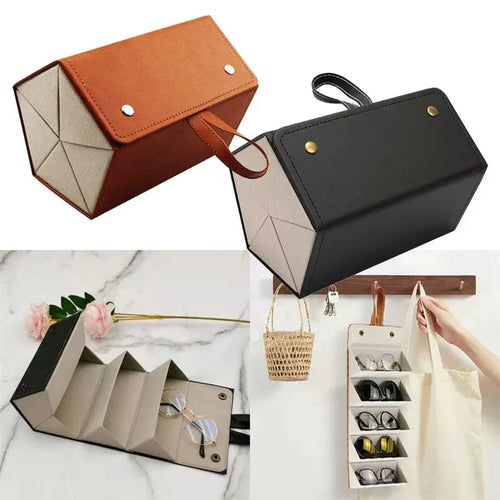 Compact 5-Slot Eyewear Organizer - Stylish Leather Case