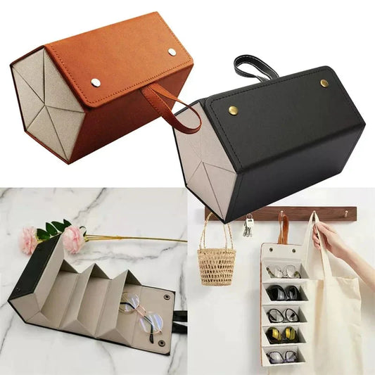 Compact 5-Slot Eyewear Organizer - Stylish Leather Case