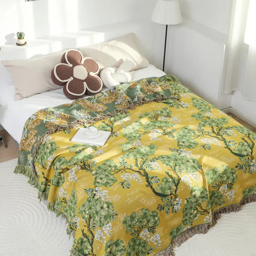 Elegant Cotton Throw Blanket with Mulberry Tree Design