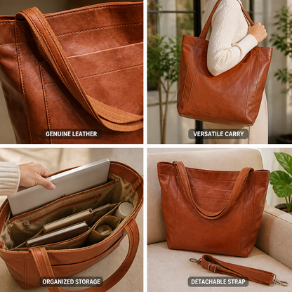 Elegant Structured Leather Tote with Detachable Strap