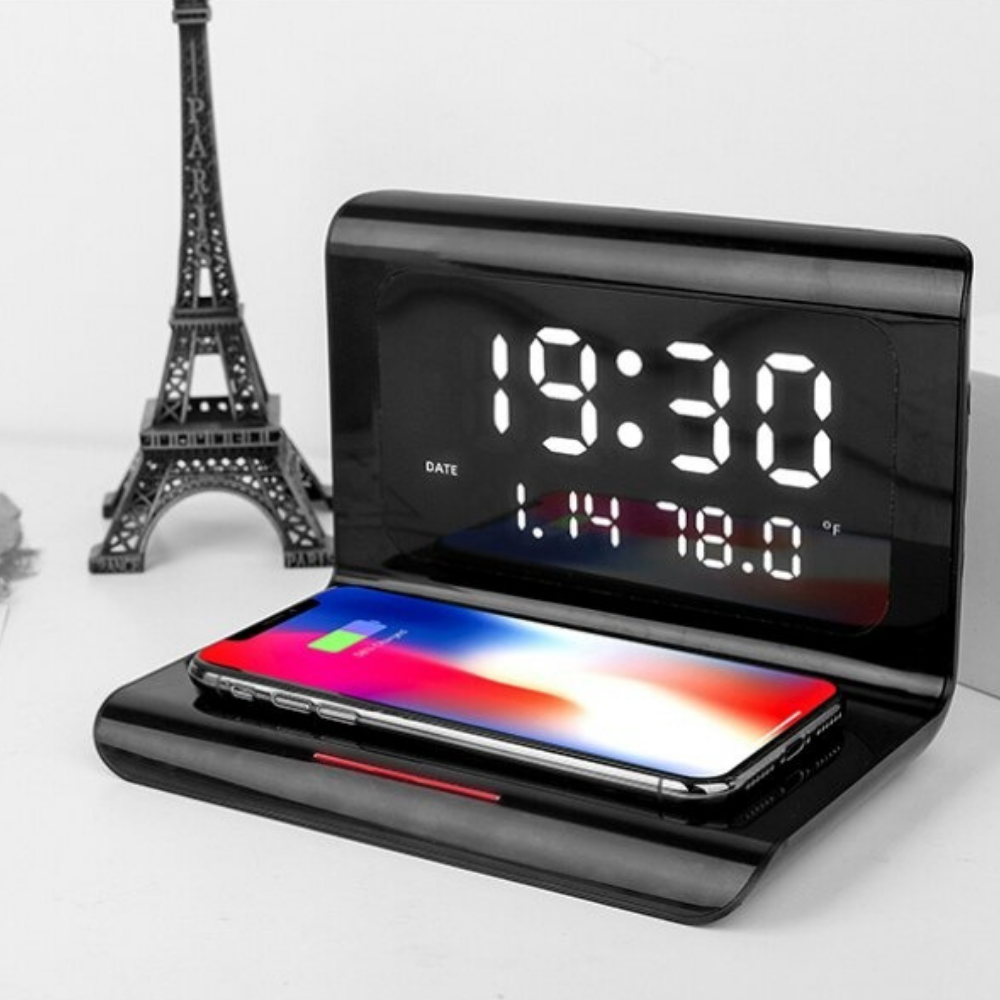Sleek Alarm Clock with 10W Wireless Charging and LED Display