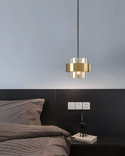 Industrial Edge Pendant Light with Gold Glass Accent