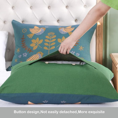 Artisan Floral and Avian Cotton Pillowcases (Set of 2)