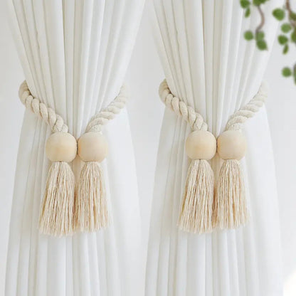Charming Wooden Bead Curtain Holdbacks | Set of 2