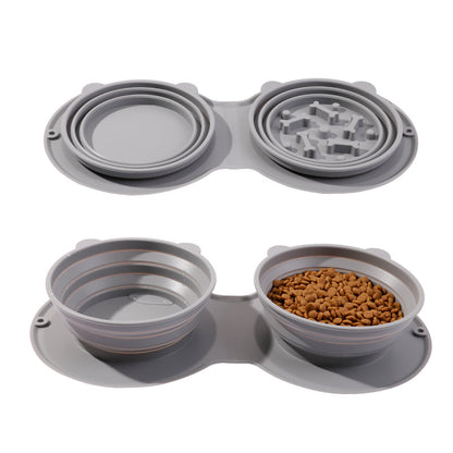 Compact Dual Food and Water Bowl for Pets on the Move