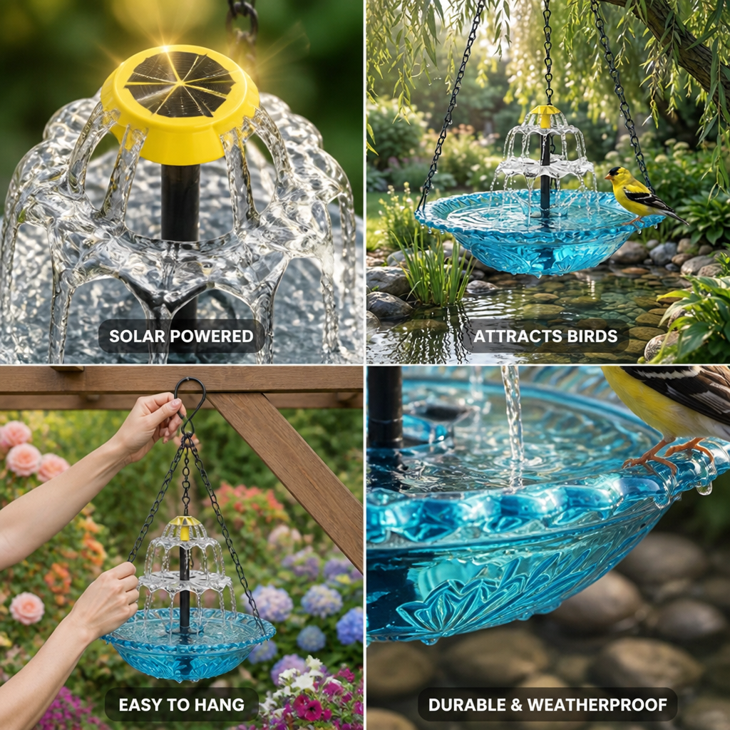 Eco-Friendly Solar-Powered Dual-Level Bird Fountain