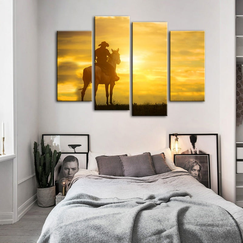 Rustic Sunset Cowboy Canvas Art Set - 4 Panels
