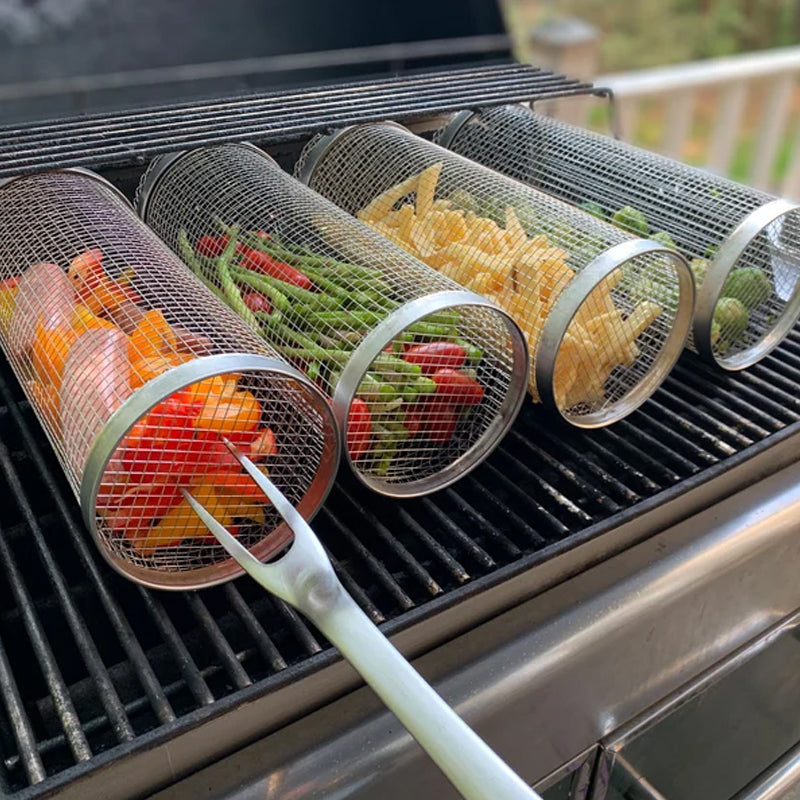 Stainless Steel 360° BBQ Grill Basket | Buy One Get One Free | Even Cooking for Meat, Vegetables & Smoking