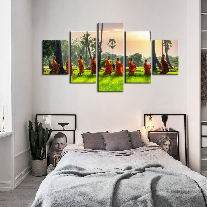 Serene Monks 5-Piece Canvas Art Set for Tranquil Spaces