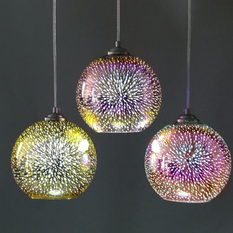 Colorful 3D Firework Glass Dome Pendant Light – Modern Design
