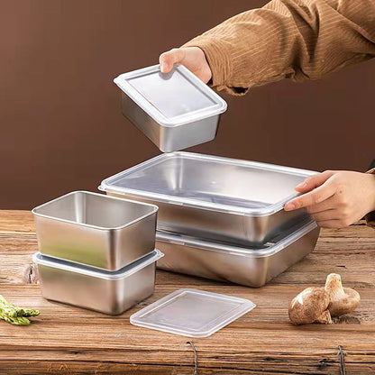 Durable Stainless Steel Square Food Storage Plate with Lid