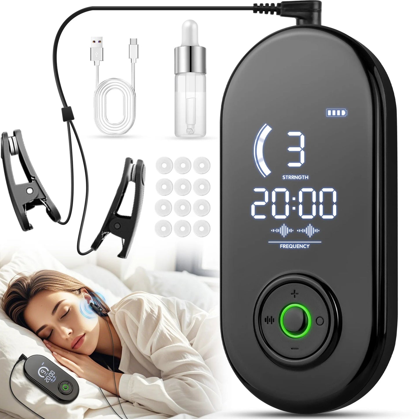 Microcurrent Ear Clips with 3 Modes, 9 Intensities, 1000mAh Battery & Case