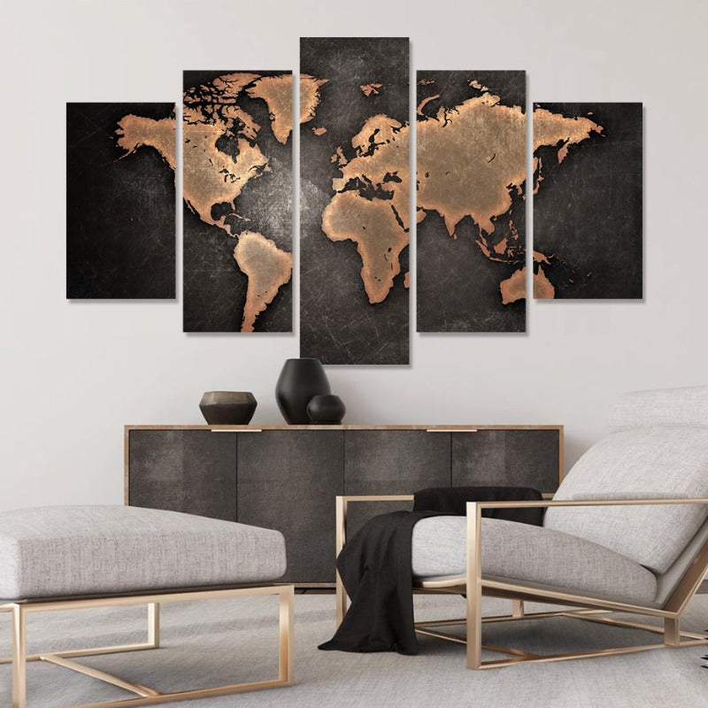 5-Piece Rustic World Map Canvas Art - Elevate Your Decor