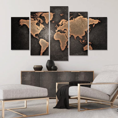5-Piece Rustic World Map Canvas Art - Elevate Your Decor