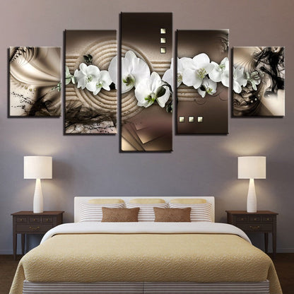 Elegant White Orchid Canvas Art Set - 5 Piece Collection