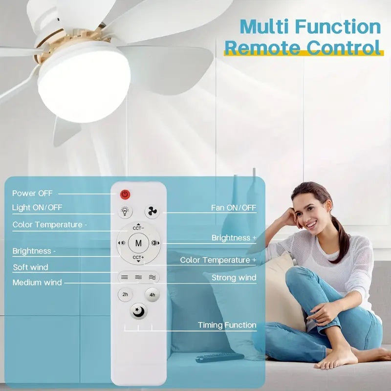Remote-Controlled 2-in-1 Ceiling Fan Light with E27/B22 Base