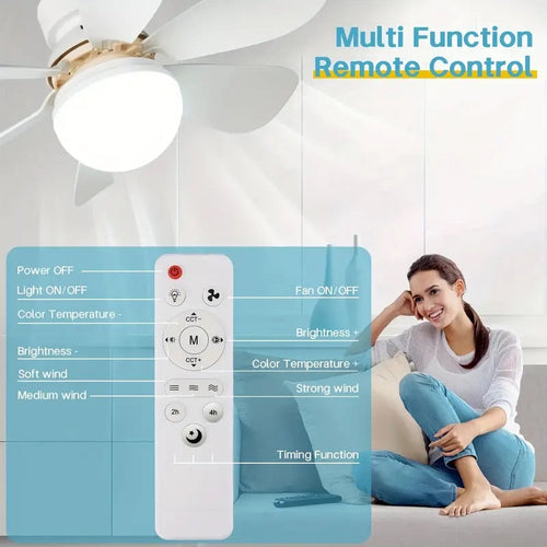 Remote-Controlled 2-in-1 Ceiling Fan Light with E27/B22 Base