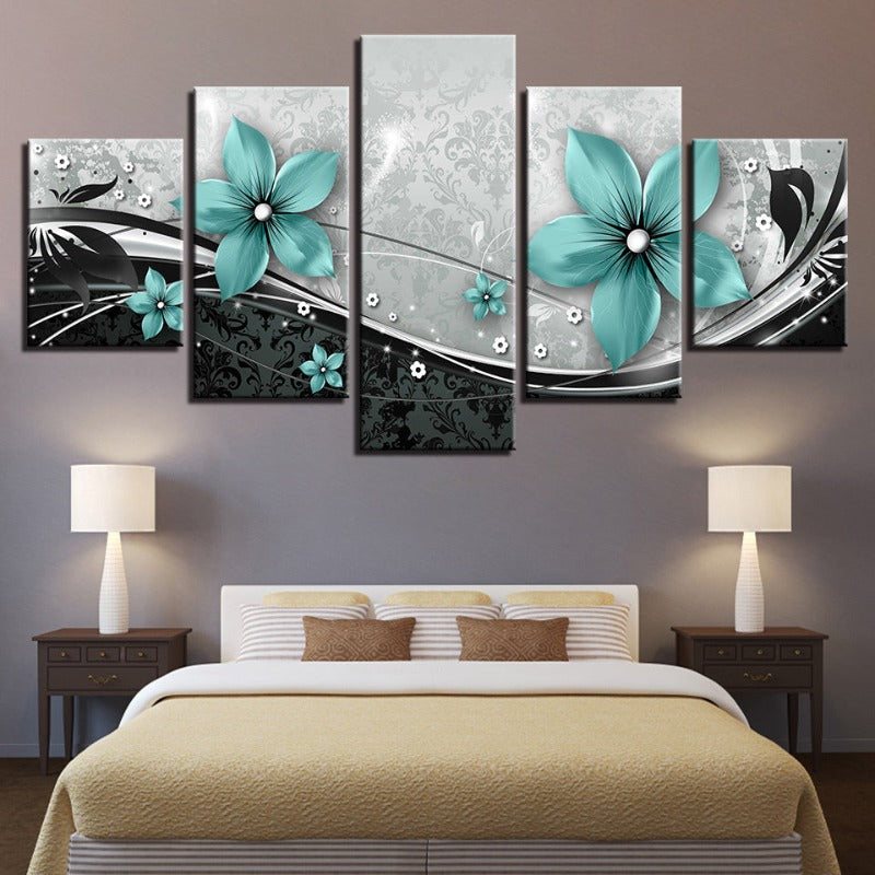 Vibrant Floral Canvas Art Set - 5 Panel Design