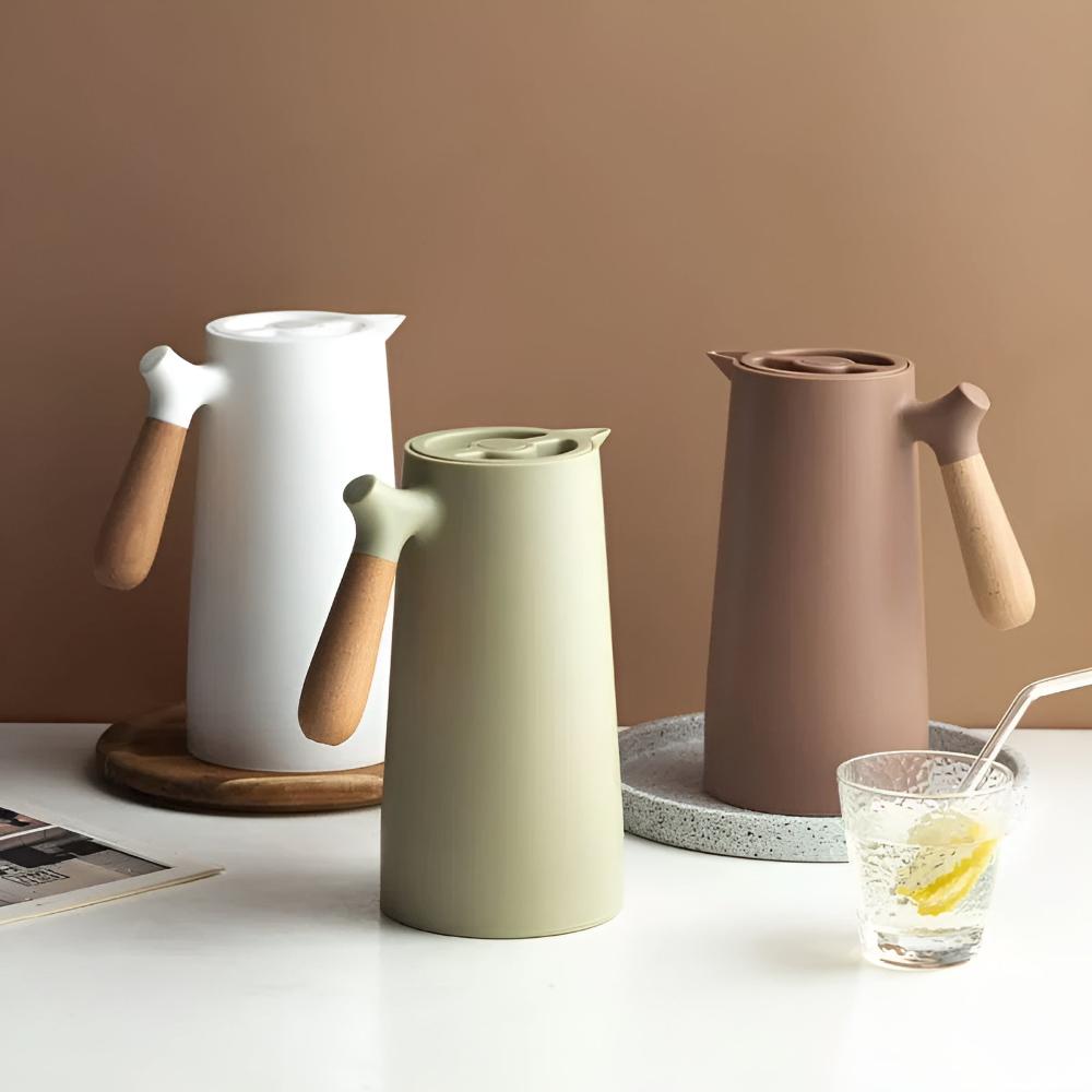 1L Thermal Carafe with Insulation and Wooden Grip