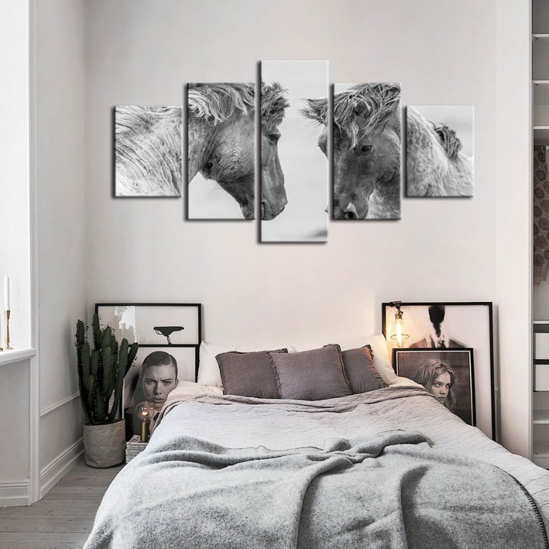 Serene Equine Duo - 5 Panel Canvas Art for Home Decor