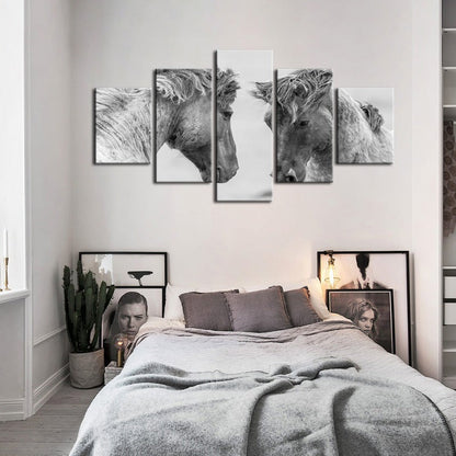 Serene Equine Duo - 5 Panel Canvas Art for Home Decor