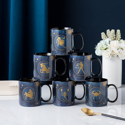 Cobalt Blue Ceramic Coffee Mug with 12 Zodiac Signs