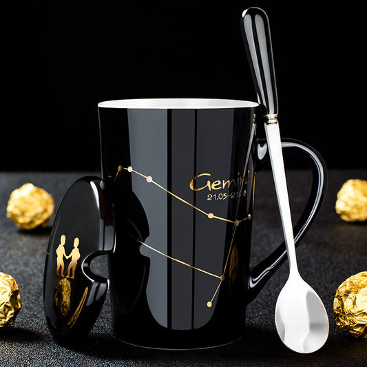 Zodiac Constellation Ceramic Mug Set with Lid & Spoon