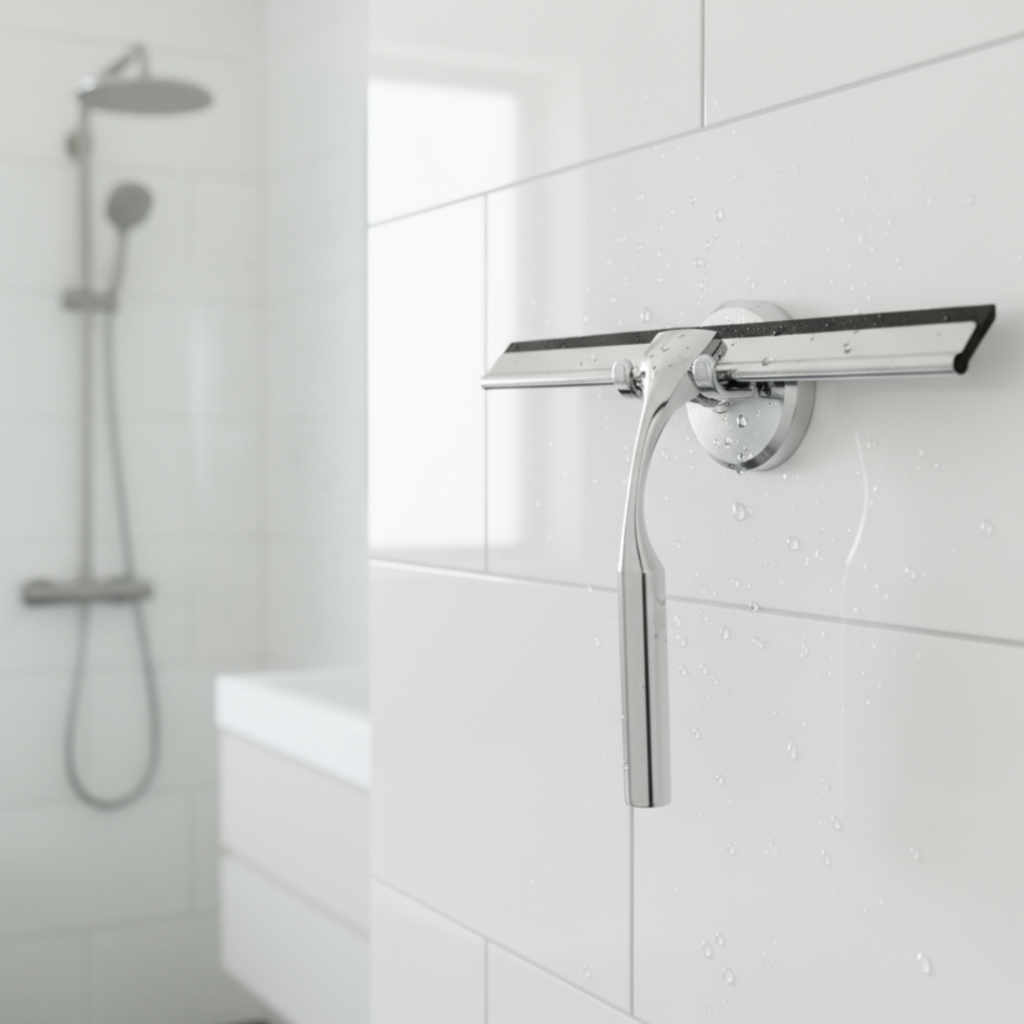 Sleek Stainless Steel Window Squeegee with Suction Hook