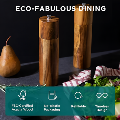 Elegant Acacia Wood Spice Mills for Flavorful Cooking