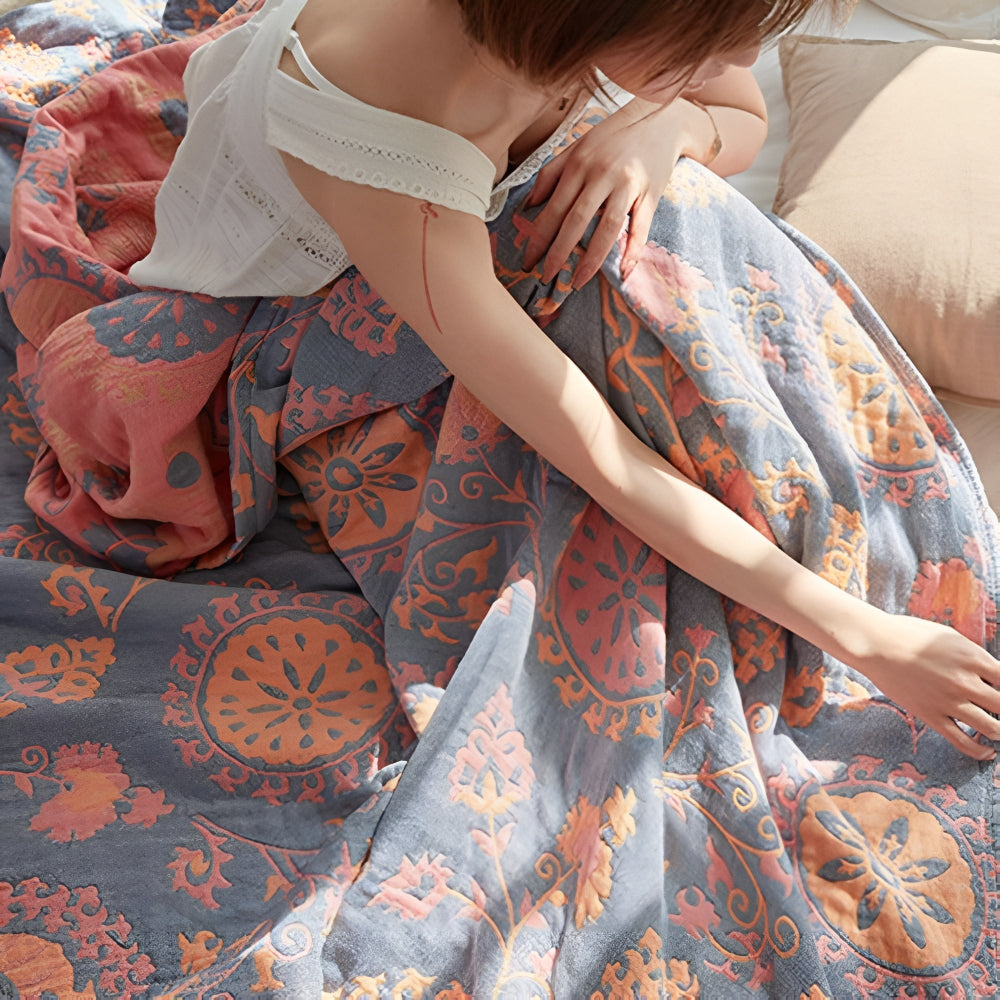 Charming Floral Cotton Dual-Sided Throw Blanket