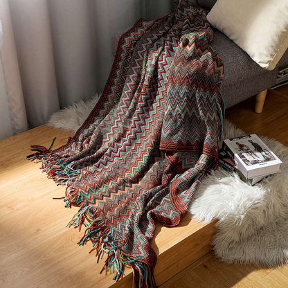 Vibrant Geometric Tasseled Throw Blanket for All Seasons
