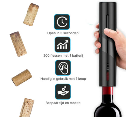 Electric Wine Opener with Battery | Automatic Corkscrew in Stainless Steel & Aluminum Design | Effortless Cork Removal with One Button