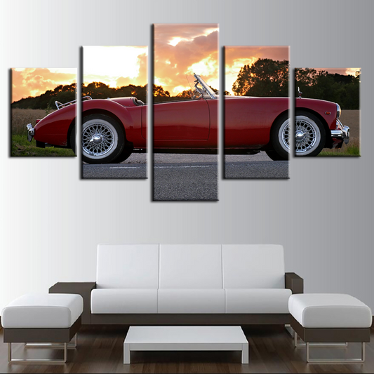 5-Piece Retro Red Car Canvas Art for Unique Home Decor