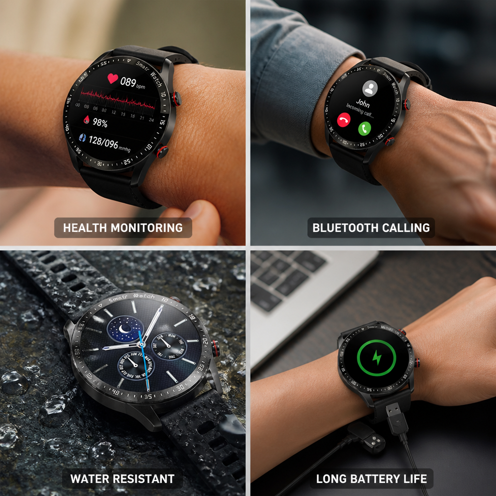 Smart Health & Communication Watch with Bluetooth Connectivity