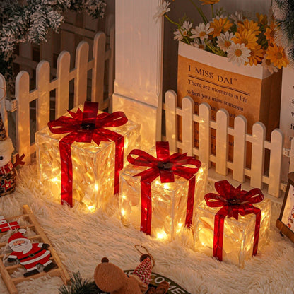 Illuminated Christmas Gift Boxes – Set of 3 LED Glow Boxes for Indoor & Outdoor