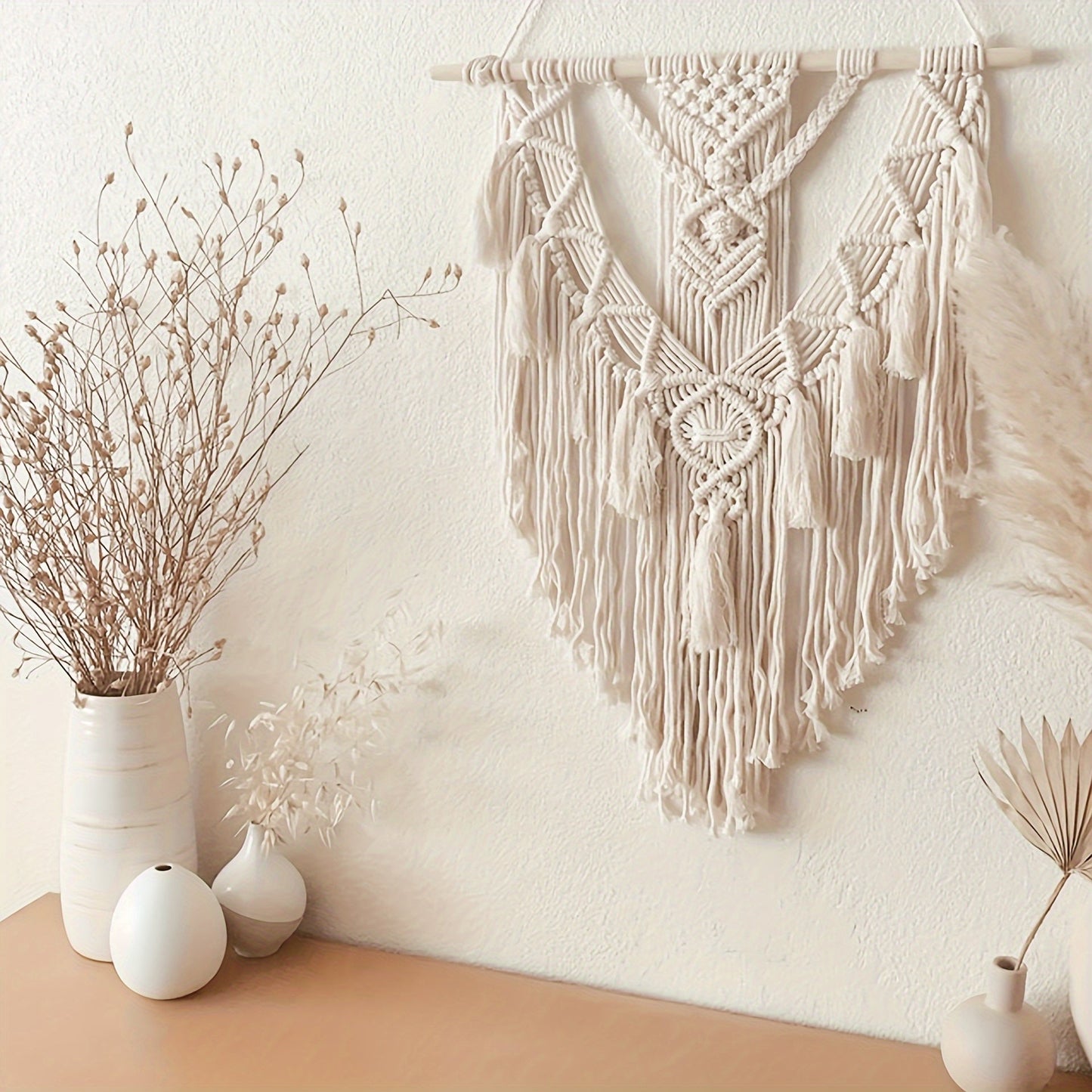 Handwoven Cotton Tapestry with Fringe – Bohemian Wall Decor for Bedroom