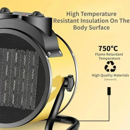 Industrial 220V Electric Heater with 3 Heat Settings, PTC Ceramic Technology, Thermostat & Overheat Protection, Portable Fan Heater 1500–3500W