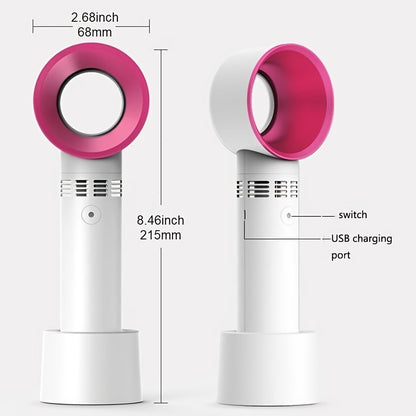Portable Bladeless Handheld Fan - USB Rechargeable Mini Desk Fan with 3 Speed Settings for Travel, Camping, Office, and Home