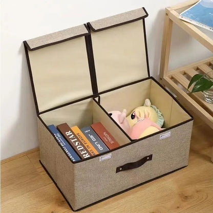 Foldable Cotton Storage Box | Organizer with Double Closure for Clothes and Laundry