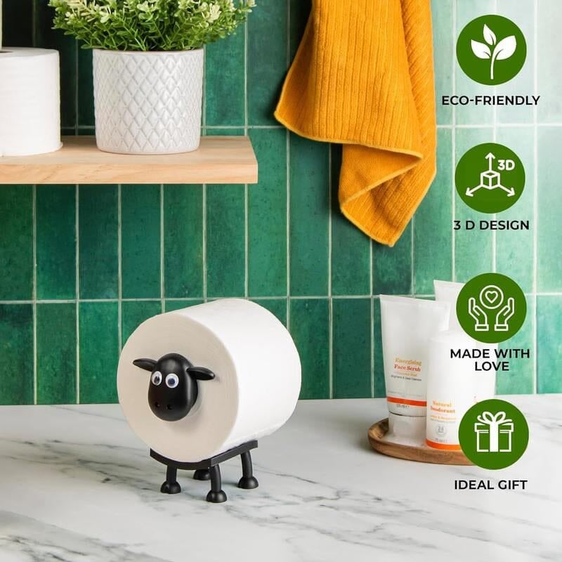 Sheep Design Toilet Paper Holder | Space-Saving & Sturdy | Black Resin