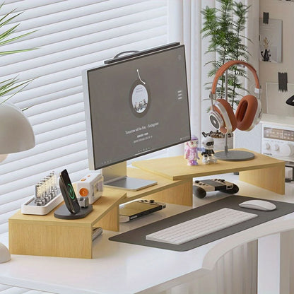 Adjustable Dual Monitor Stand with Laptop Tray and Workspace Organizer