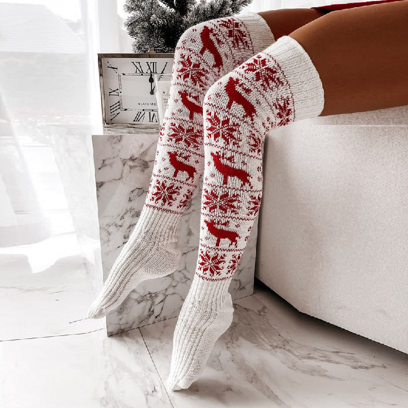 Knee-High Warm Knitted Christmas Socks