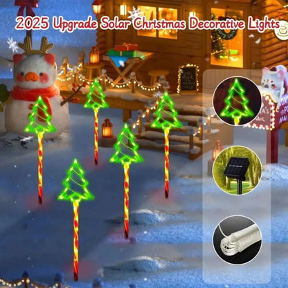 Solar Garden Lights Set of 5 - LED Candy Cane Decorations with 8 Lighting Modes - IP65 Waterproof