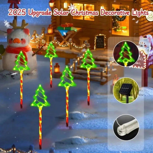 Solar Garden Lights Set of 5 - LED Candy Cane Decorations with 8 Lighting Modes - IP65 Waterproof
