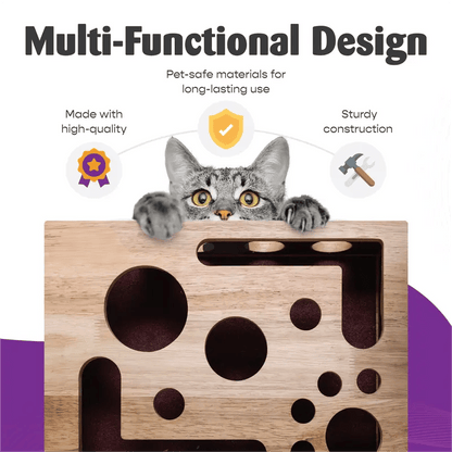 Interactive Wooden Cat Puzzle with Treat Compartments