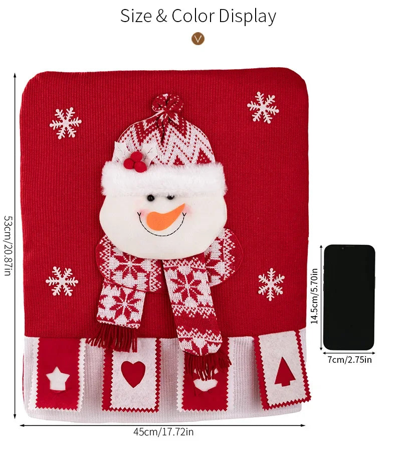 Christmas Chair Cover with Plush Santa Design – Festive Dining Room Decor