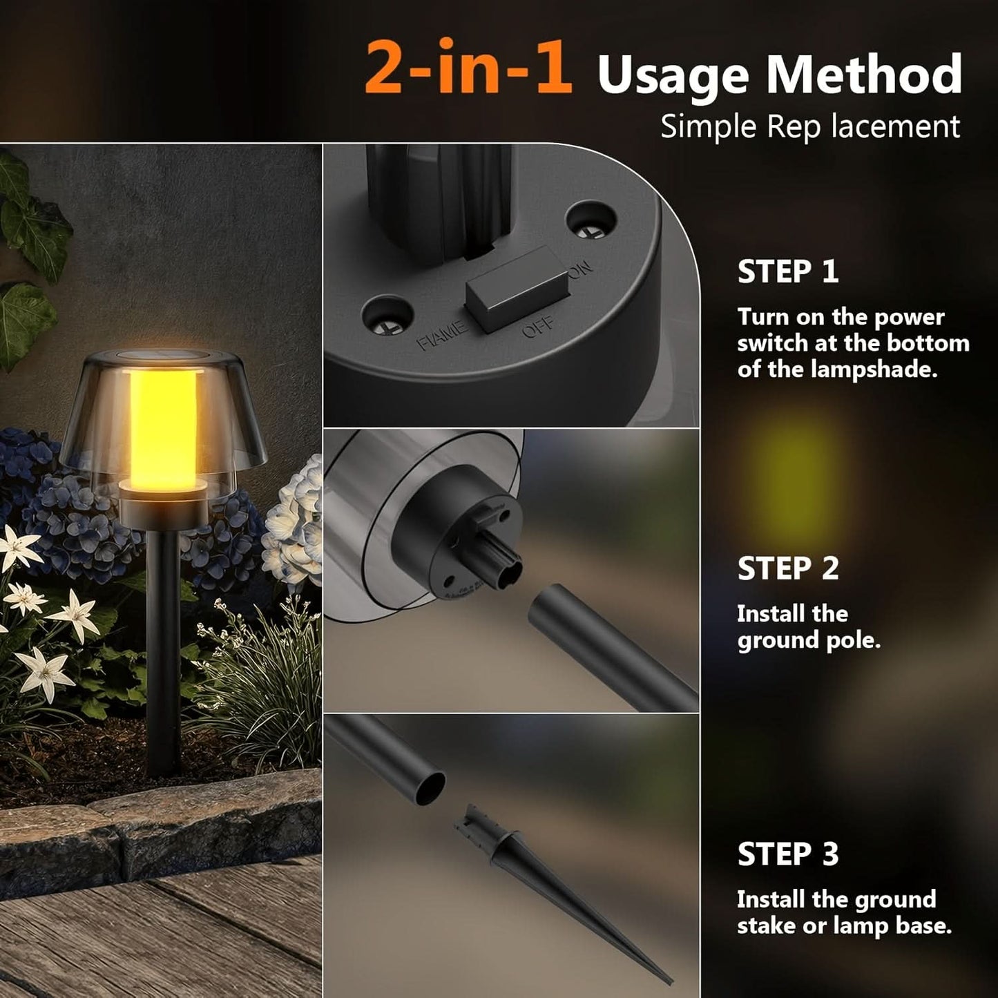 Table Light with Flame Design for Pathway Illumination