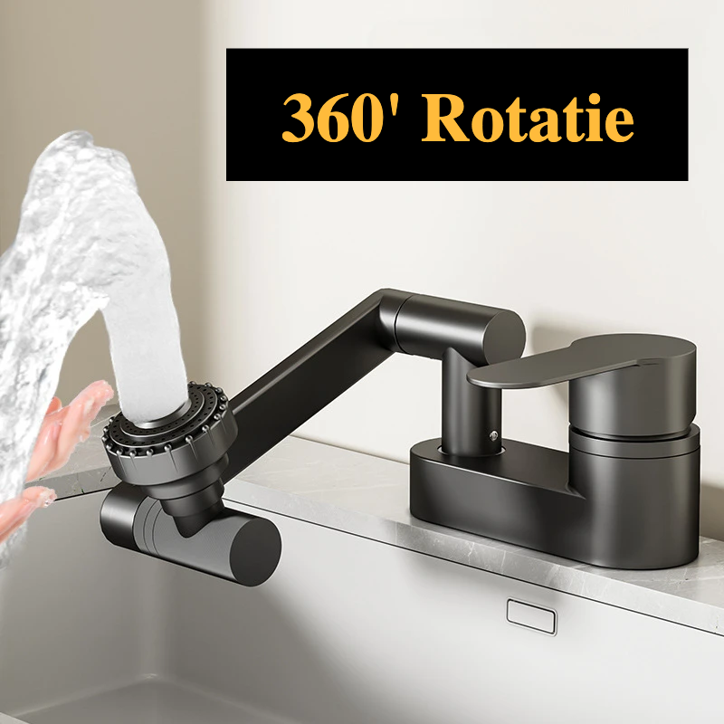Two-Hole Basin Mixer Faucet with 360° Swivel for Hot and Cold Water