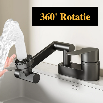 Two-Hole Basin Mixer Faucet with 360° Swivel for Hot and Cold Water