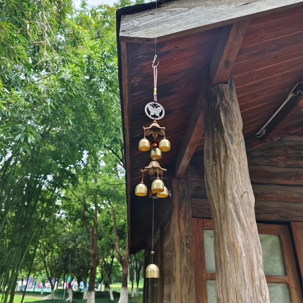 Double Bell Wind Chime | Metal Pendant | Home & Garden Decor | Hanging Brass Bell